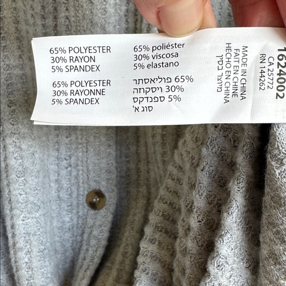 Dex Gray V-Neck Waffle Shirt with Button Detail - Picture 3 of 4